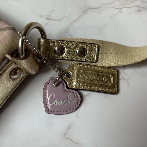 COACH Signature Lavender/Gold/Cream Plaid Hobo Crossbody Messenger Bag Zip - Picture 3 of 6